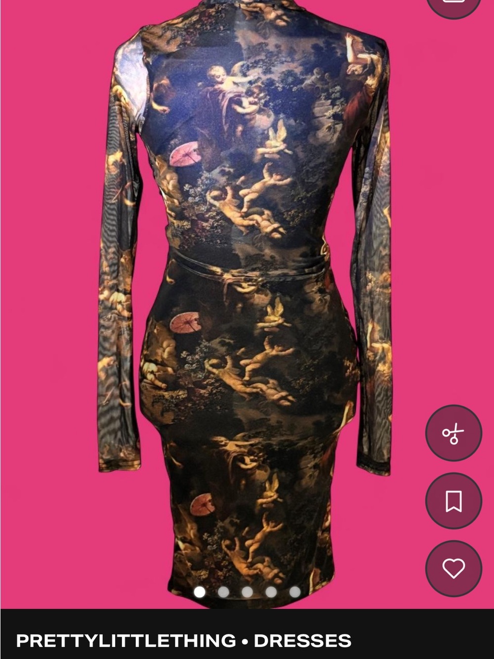 PrettyLittleThing Black and Gold Cherub Mesh Long Sleeve Bodycon Dress